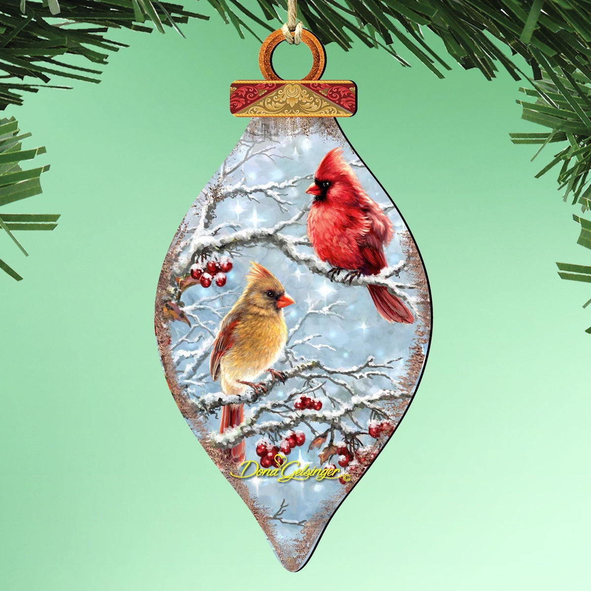 Winter Cardinals Cone Wooden Ornaments - Tree Ornament by Gelsinger - Christmas Decor - 8041110-1843