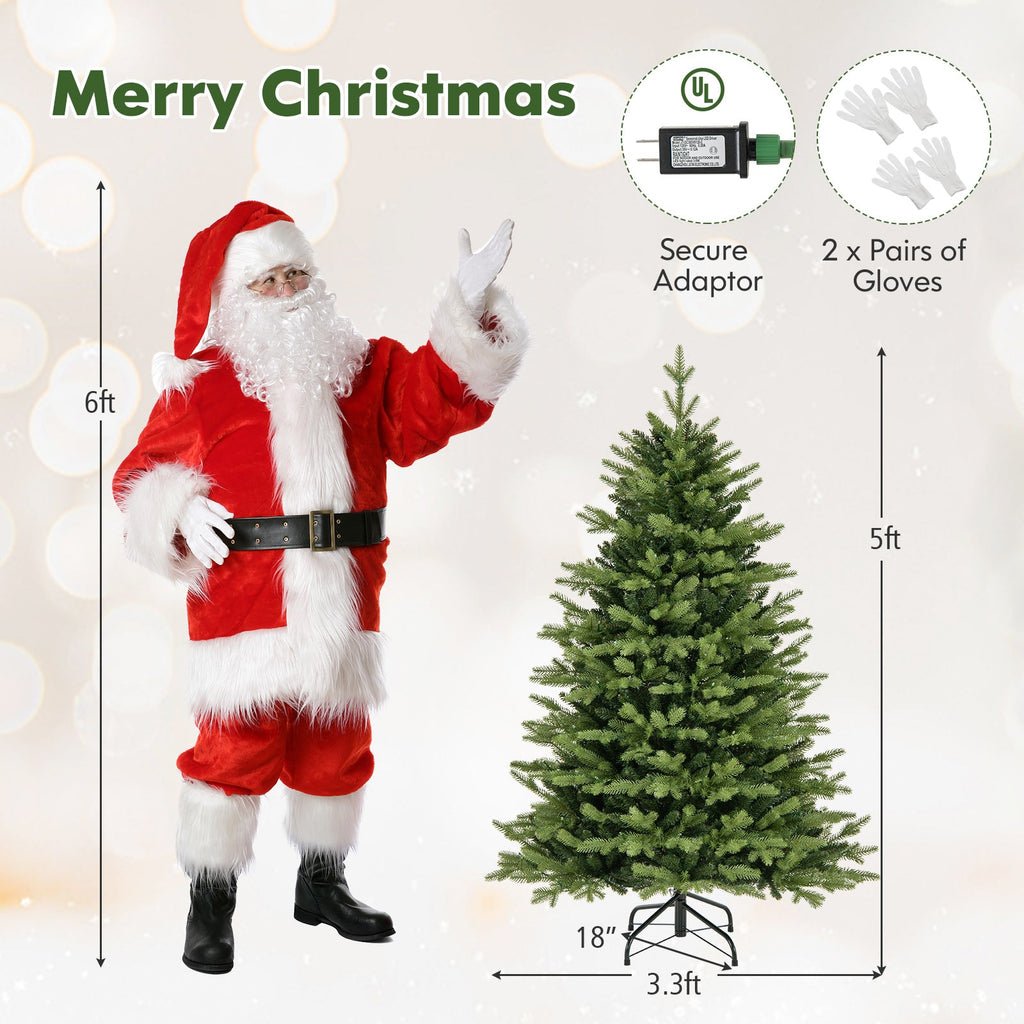 5 Feet Artificial Xmas Tree Hinged with 11 Lighting Modes and Remote Control