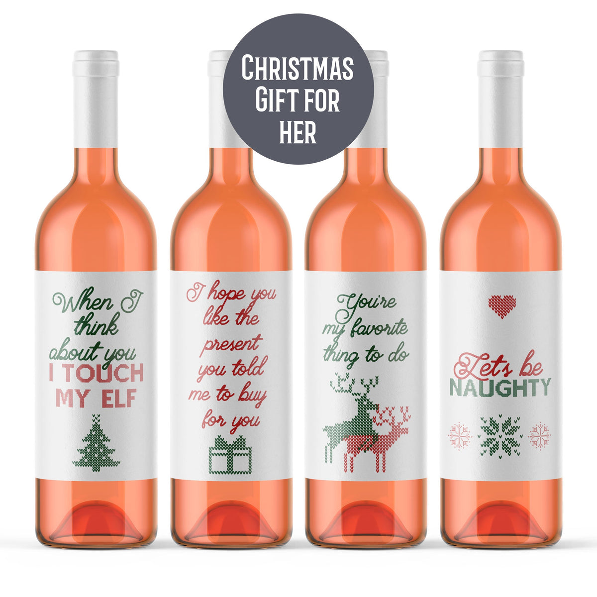 Christmas Wine Labels, Pack of 4