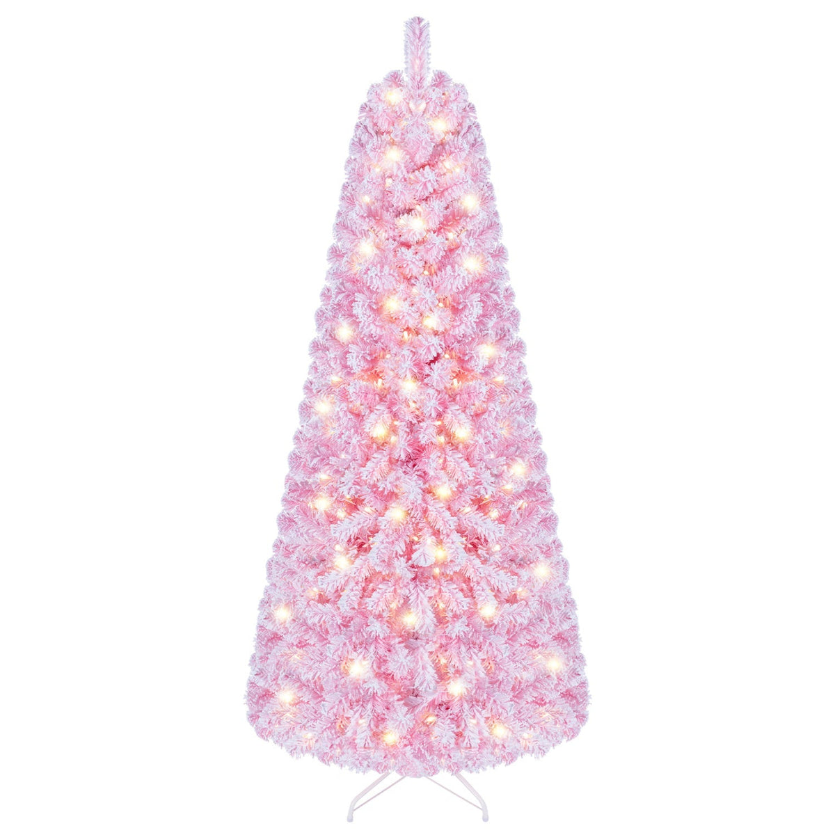 6 Ft Pink Flocked Christmas Tree with LED Lights