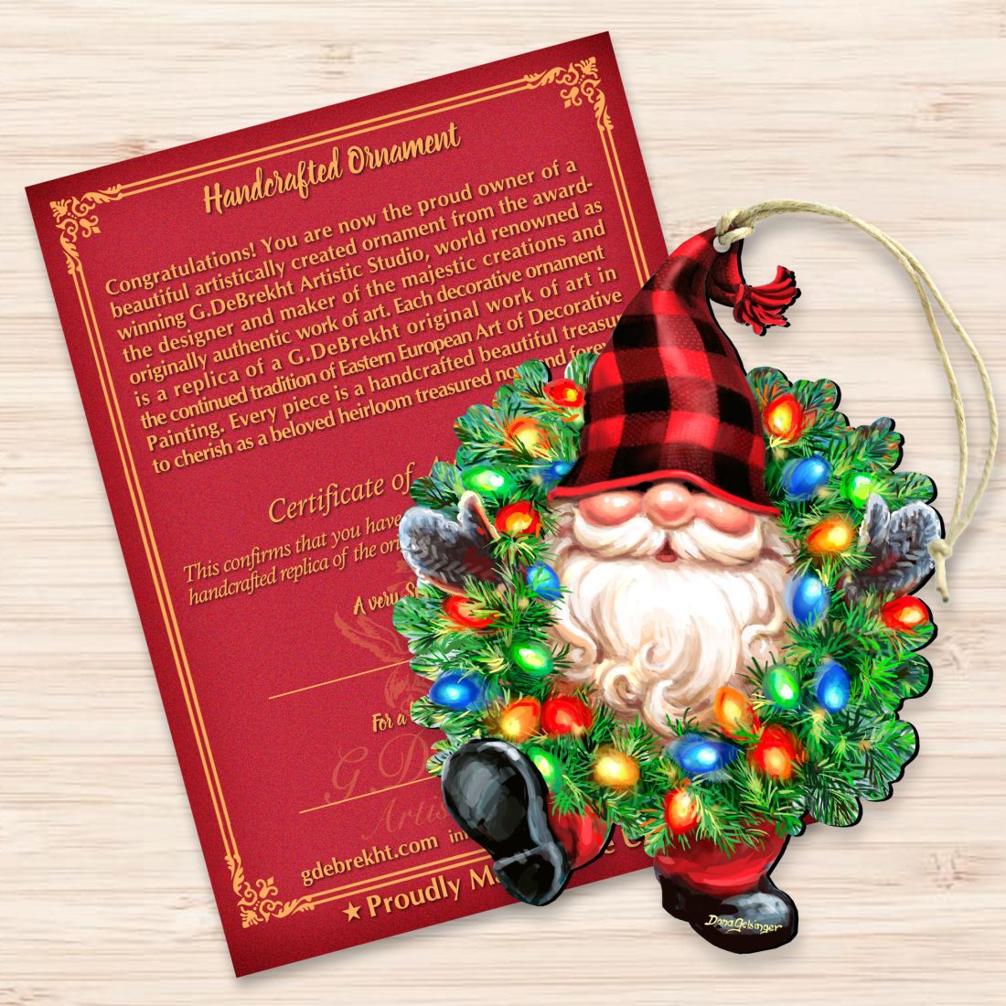 Bright Light Gnome Dwarf Wreath Wooden Ornaments by Gelsinger - Christmas Decor - 8161053-DG