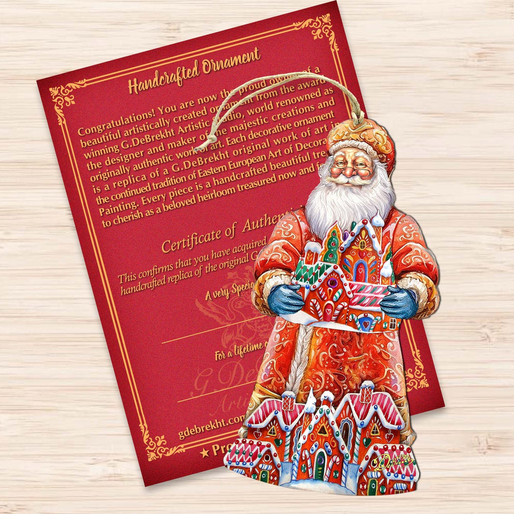 Santa and the Gingerbread House Wooden Ornaments by G. Debrekht - Christmas Santa Snowman Decor - 8691404