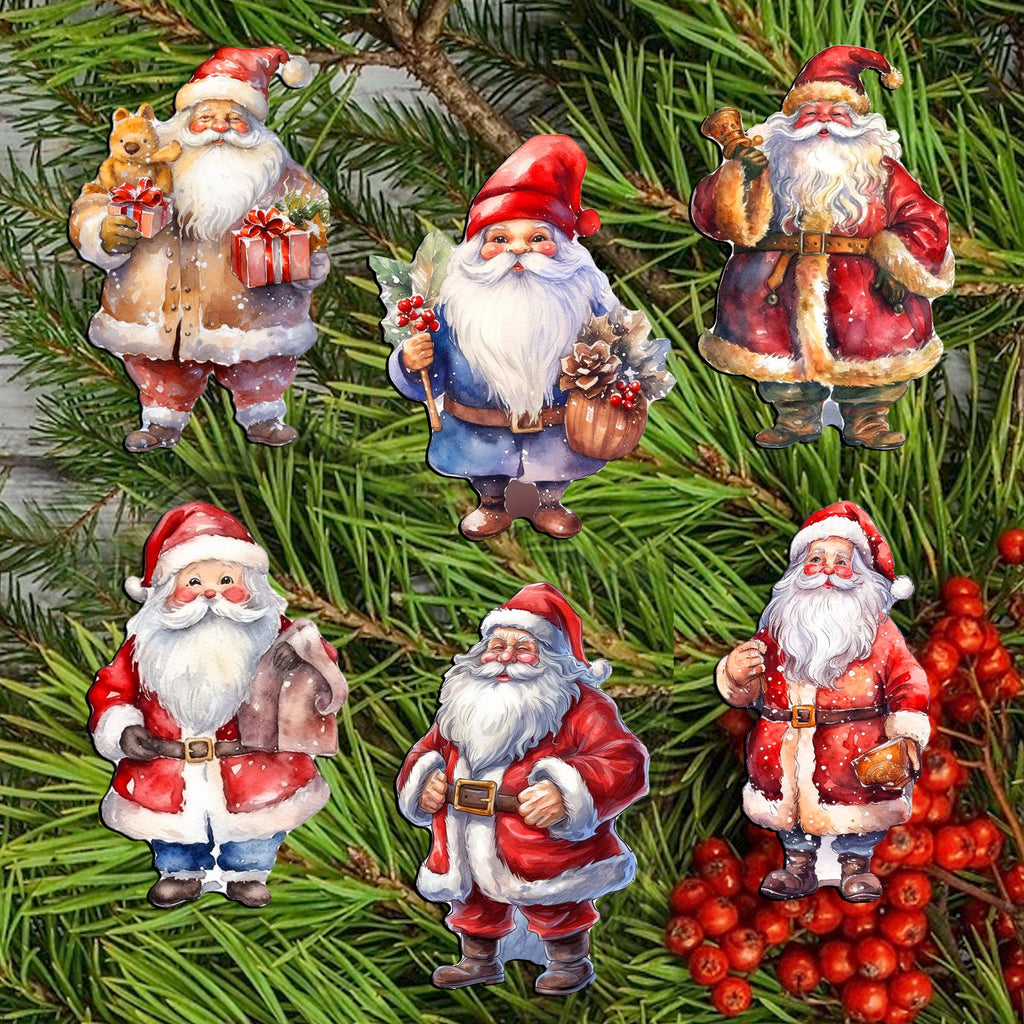 Santa Clip-On Eco Wood Decorative Ornaments Set of 6 by G. Debrekht - Christmas Decor - 8090009C-S6