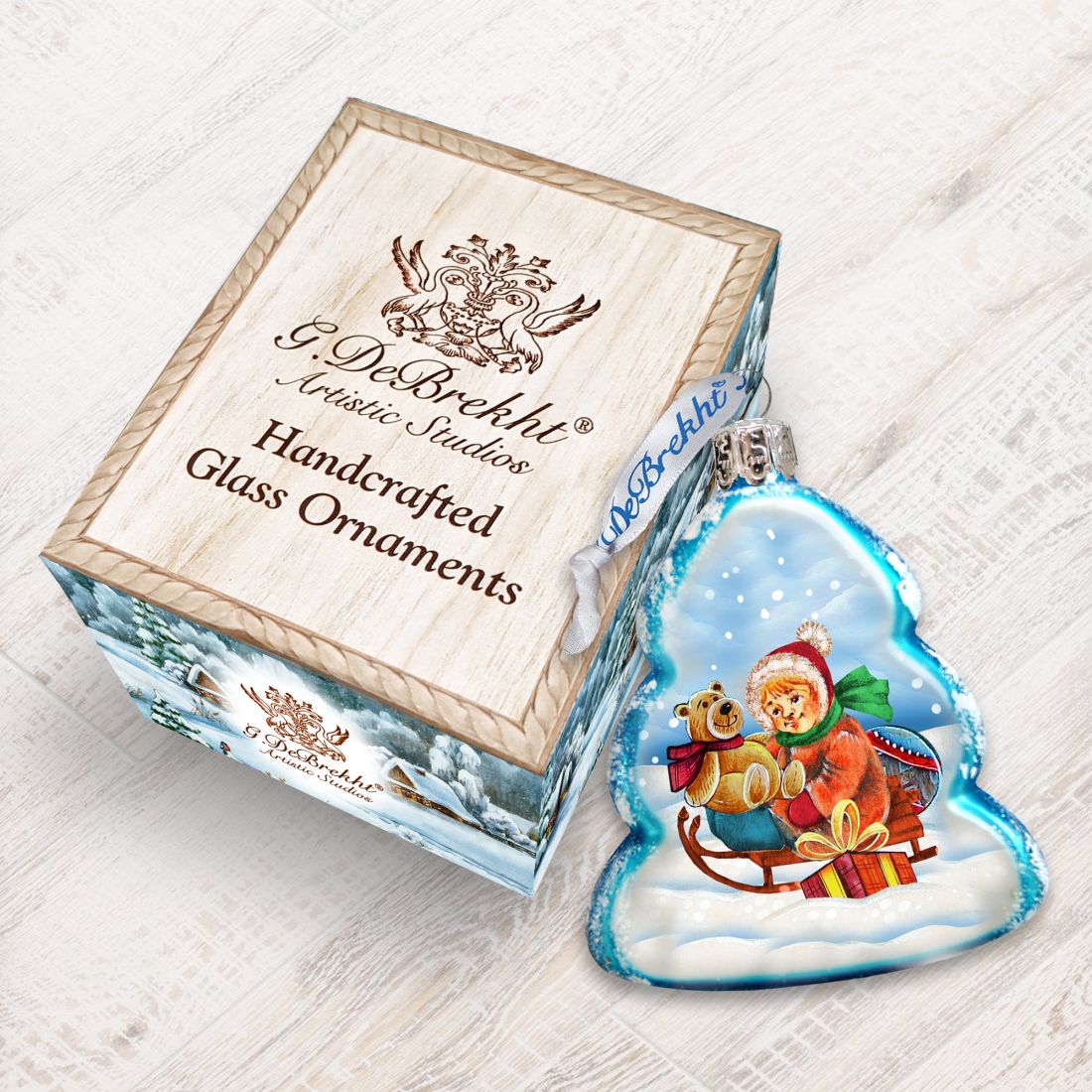Sleigh Ride Mercury Glass Ornament by G. DeBrekht - Christmas Santa Snowman Decor - 773015