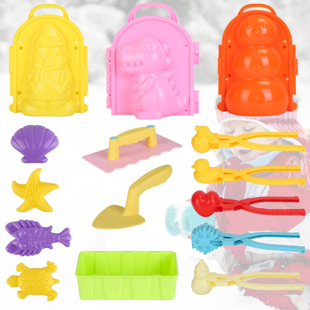15Pcs Winter Snowball Tool Kit Kids Snow Molds Outdoor Snow Beach Toys for Kids Toddlers Adults Snowman Snowflake Duck Dinosaur