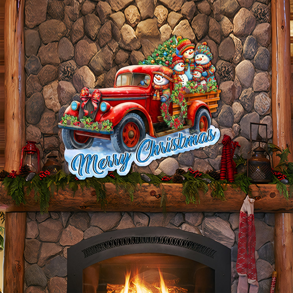 Merry Christmas Snowman Family Truck Door Hanger by G. Debrekht - Christmas Decor - 8652819H