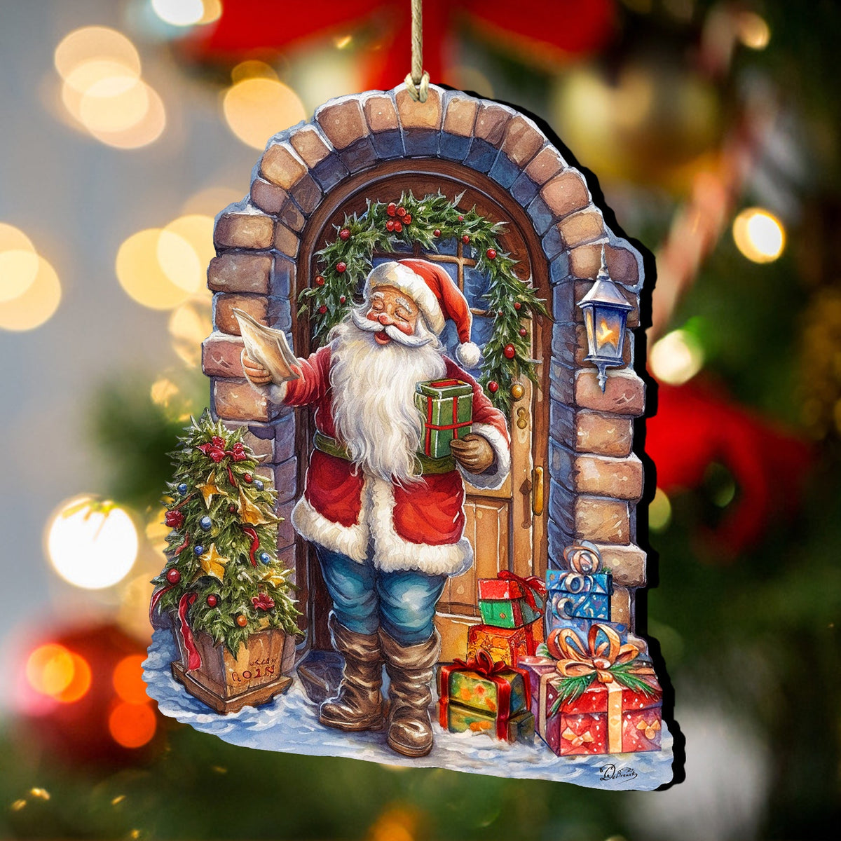 Santa's Surprise Visit Holiday Wooden Ornaments by G. Debrekht Christmas Santa Snowman Decor - 8611045