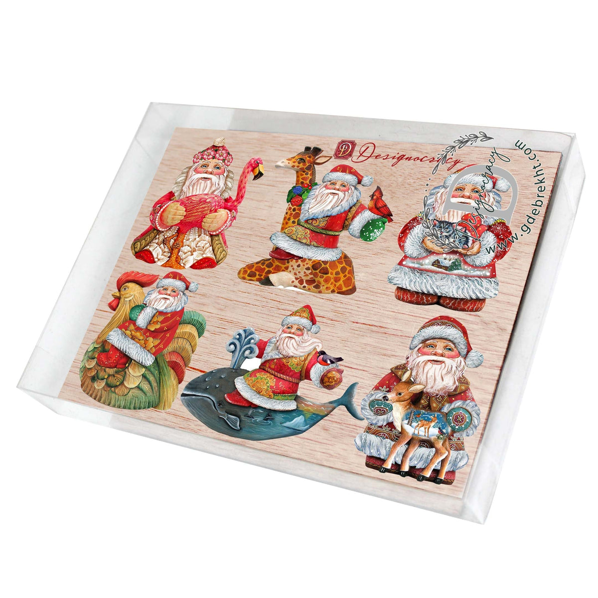 Santa Decorative Eco Wood Magnets Set of 6 by G. Debrekht - Christmas Santa Snowman Decor - 8090131G-S6