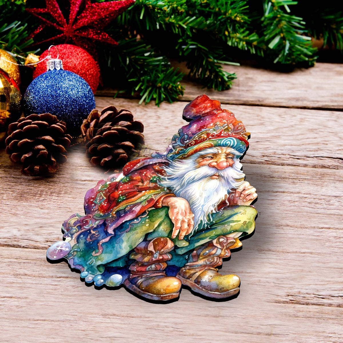 Christmas Gnomes Clip-On Eco Wood Decorative Ornaments Set of 3 by G. Debrekht - Christmas Decor - 8091031C-S3