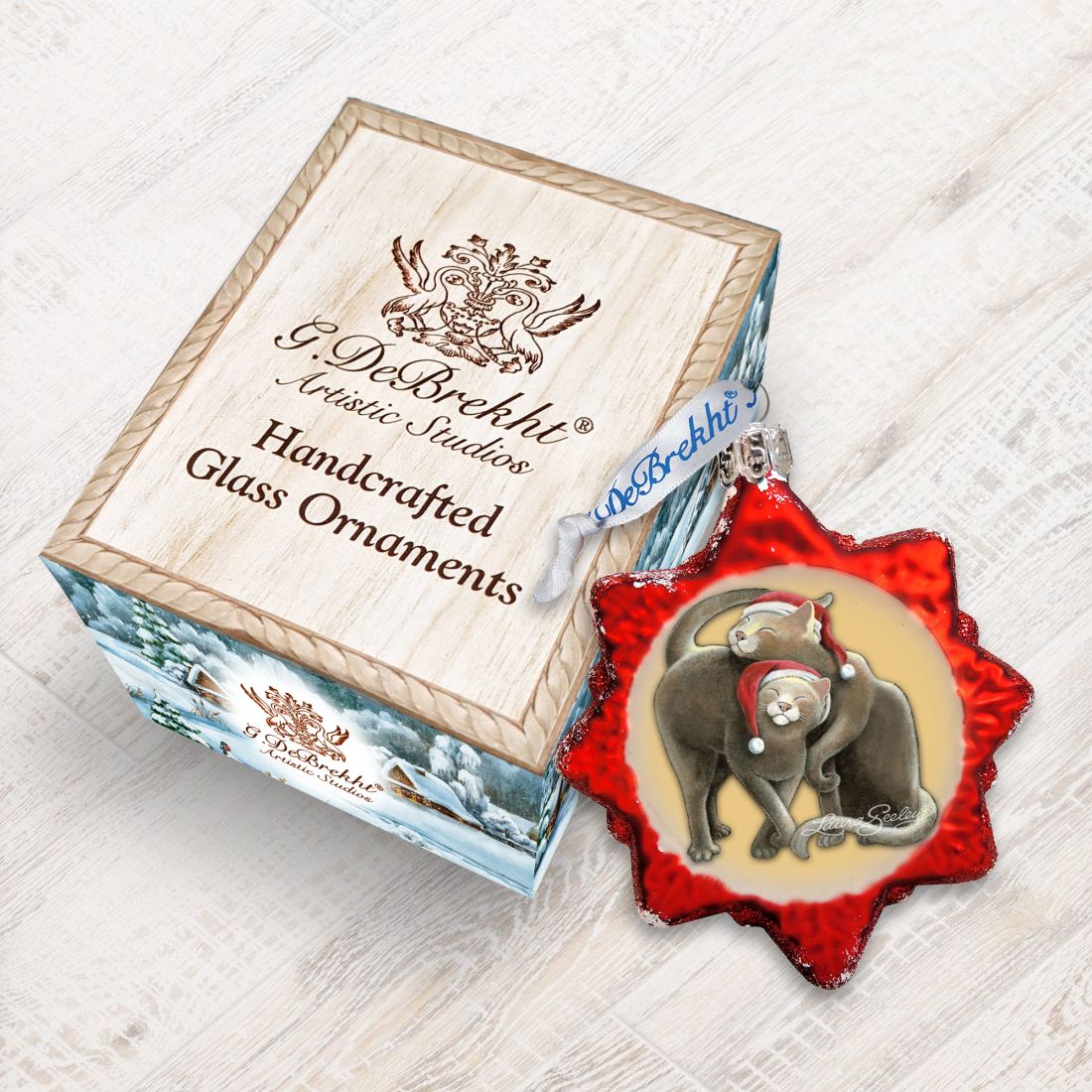 Christmas Cuddling Kitties Mercury Glass Ornament by Laura Seeley - Pets Dog and Cats Decor - 779213-2068