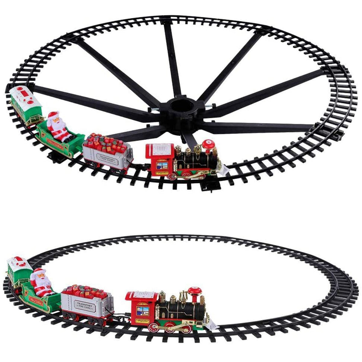 Electric Train Set Kid Toy Xmas Steam Train Kit Tree Surround Track Battery Operated with Sound Light Santa Claus Christmas Gift
