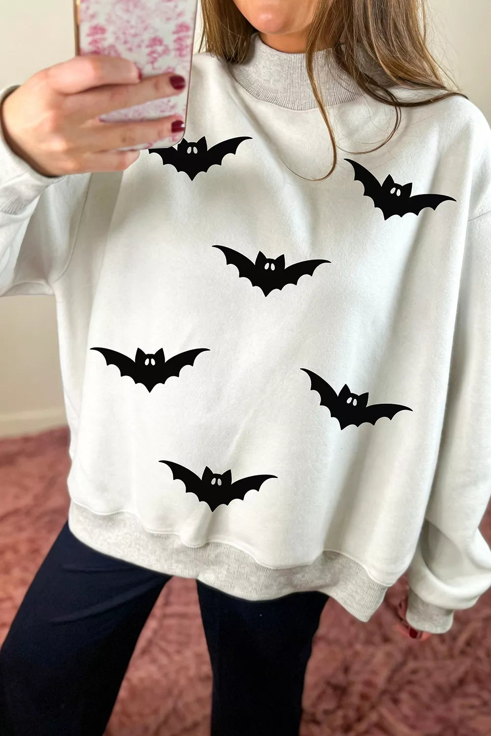 Halloween BOO & Bat Printed Reversible Mock Neck Sweatshirt