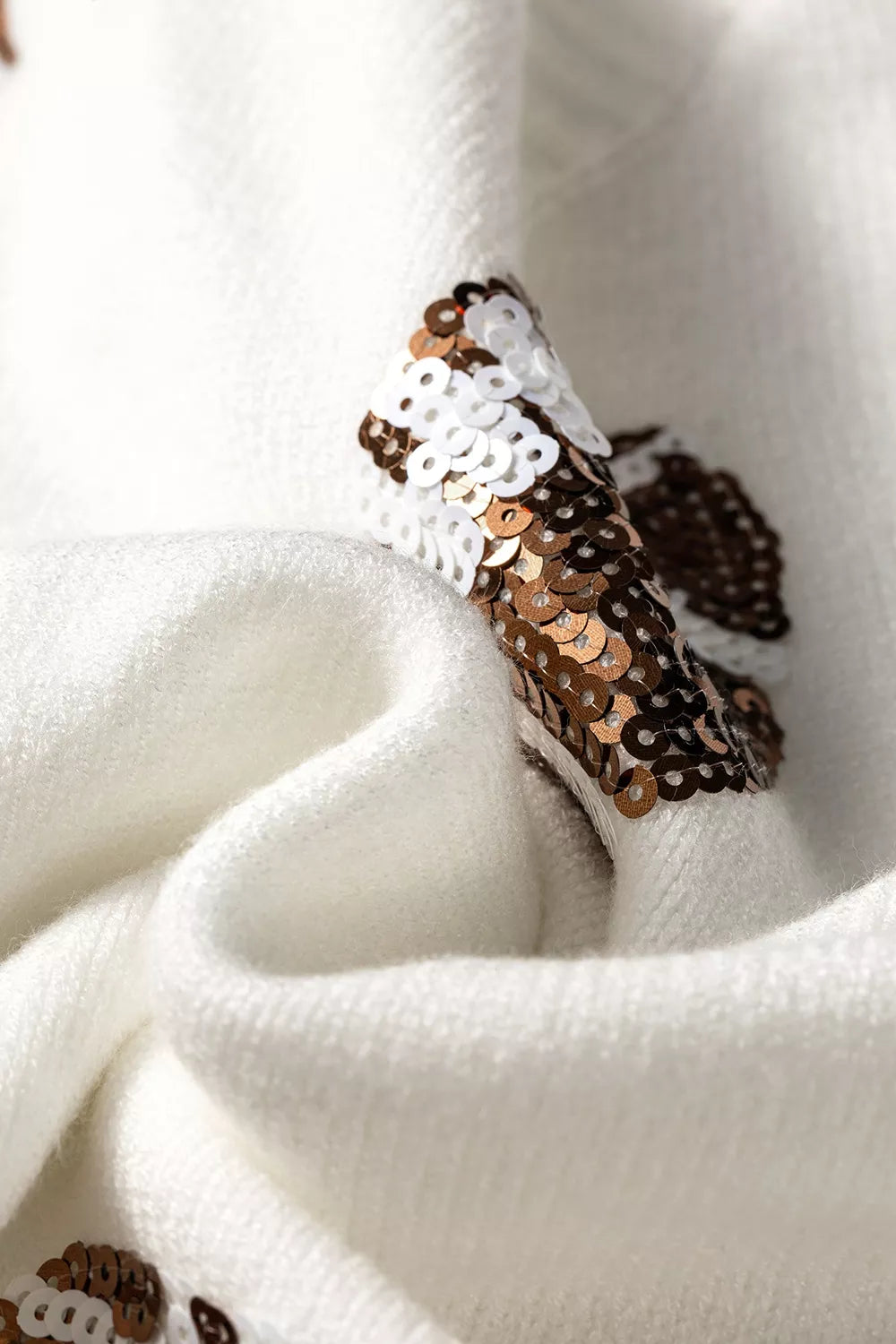 Sequin Football Print Round Neck Long Sleeve Loose Fit Sweater