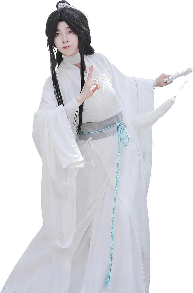 Adult Xie Lian Cosplay Hanfu Costume, White Cotton Robe, Ancient Chinese Style