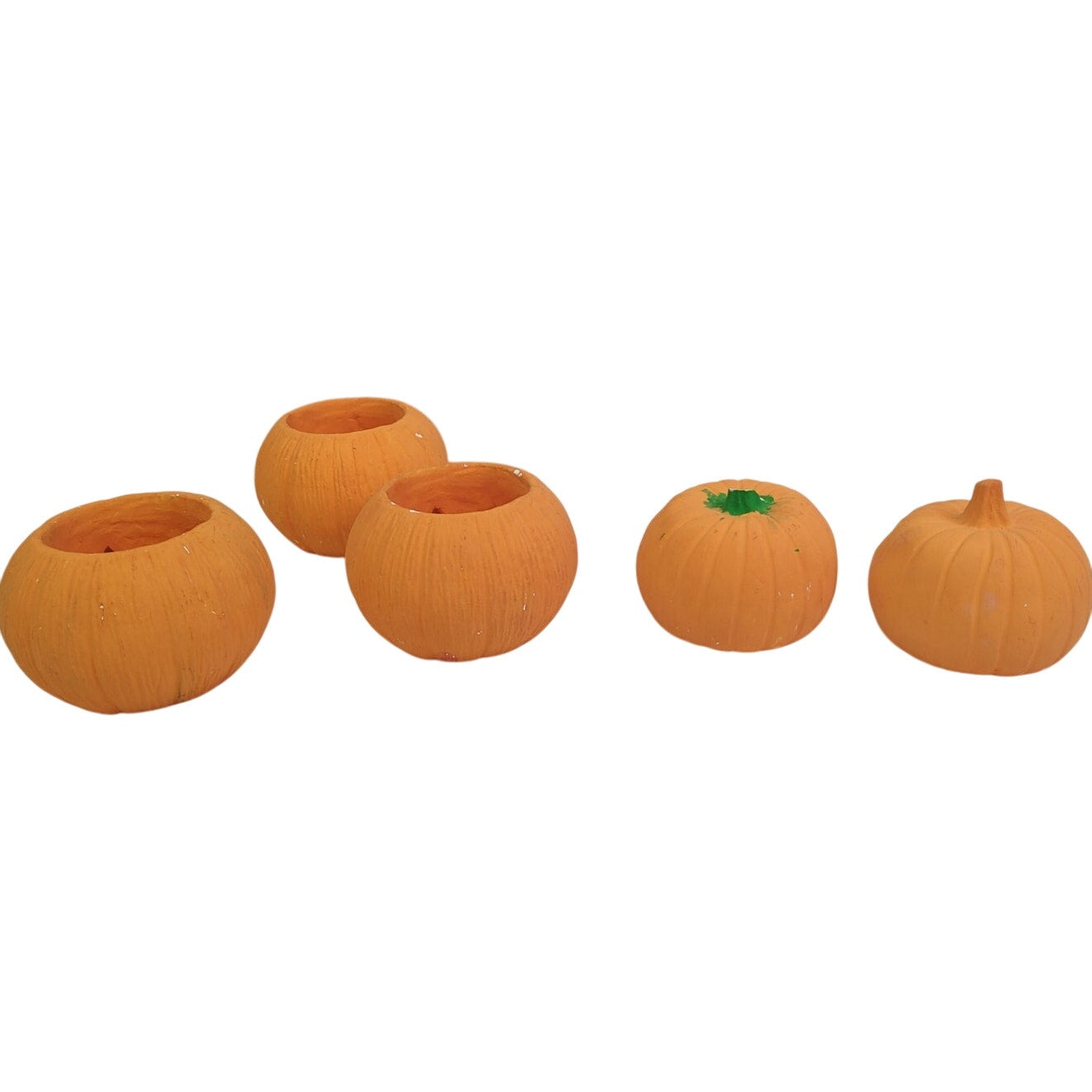 5 Vintage Handpainted Ceramic Halloween Pumpkin Jack O Lantern Candle Holders