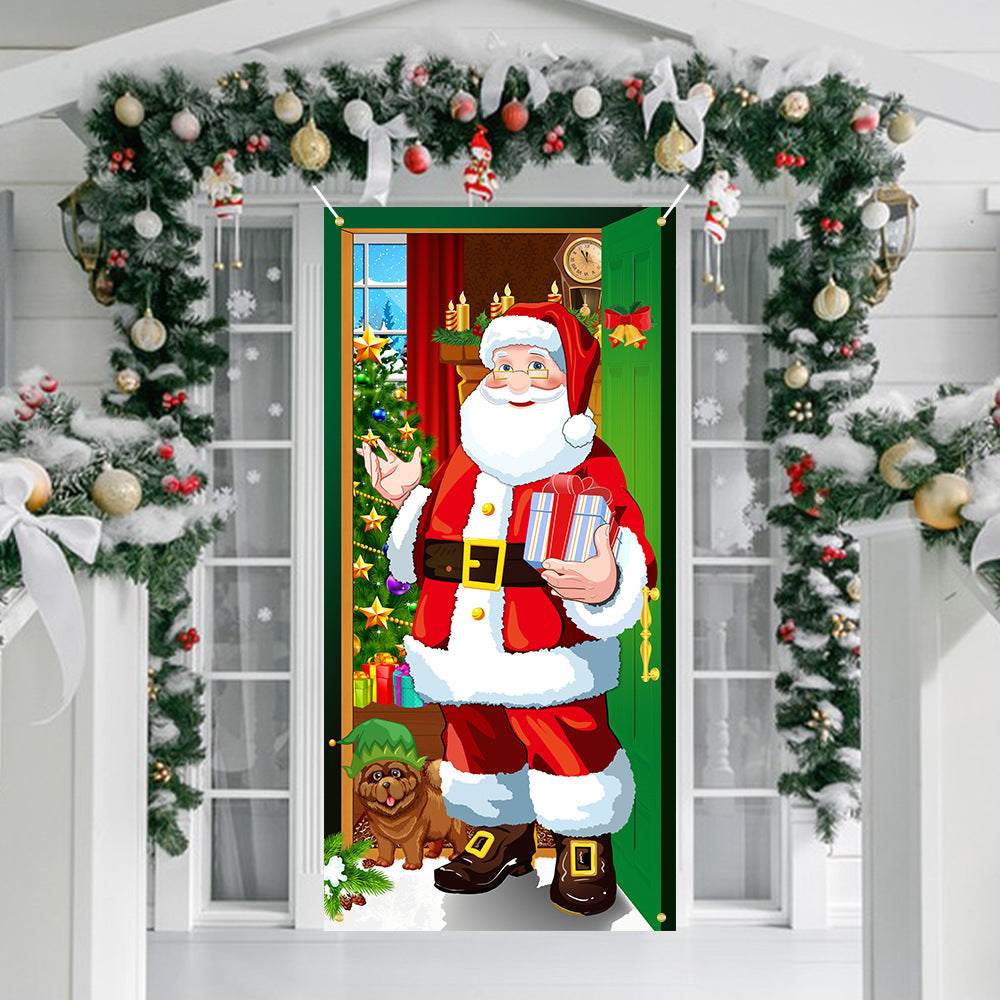New Christmas Door Curtains, Flags, Outdoor Photography, Santa Claus and Puppies, Background Decoration, Hanging Cloth