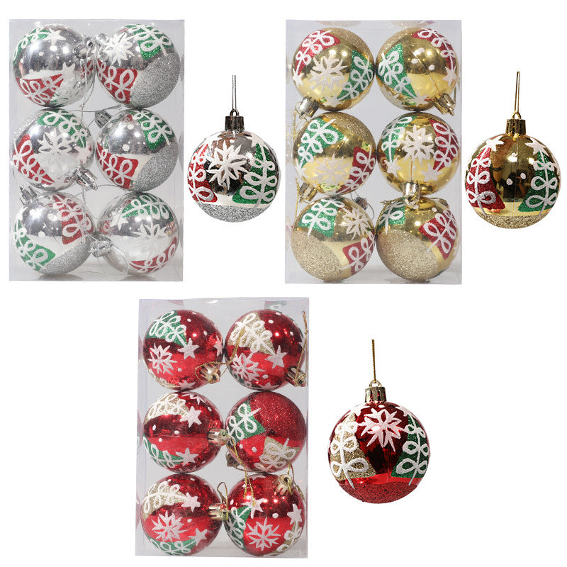 Christmas ball hand drawn pattern Christmas tree pattern decoration plastic electroplated ball decoration