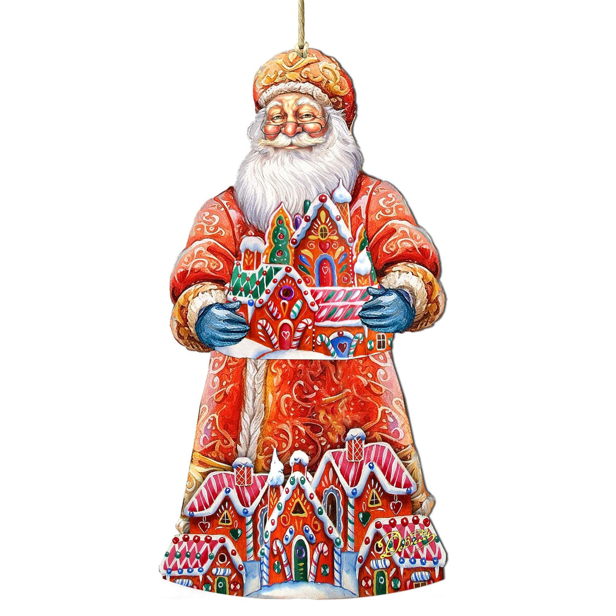 Santa and the Gingerbread House Wooden Ornaments by G. Debrekht - Christmas Santa Snowman Decor - 8691404
