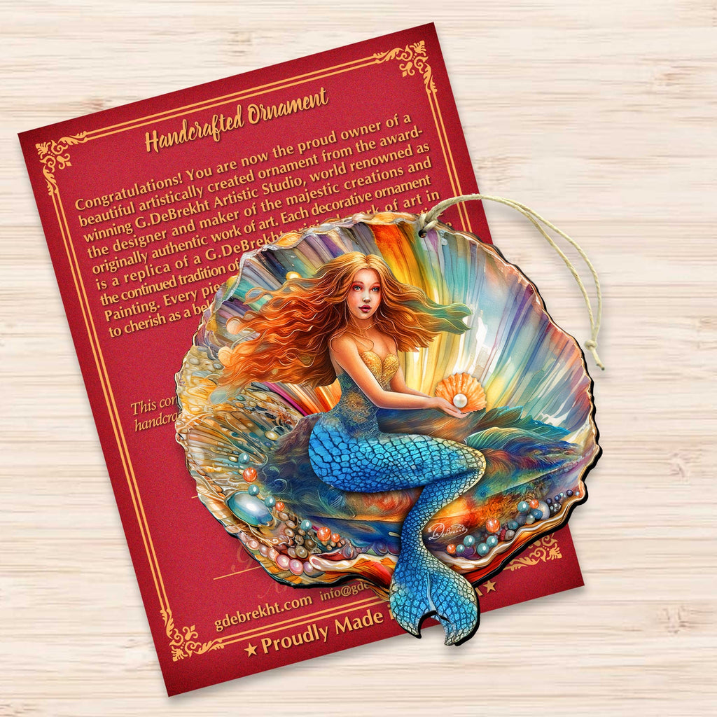 Nautical Christmas Decor - Mermaid in the Shell Wooden Ornaments by G.Debrekht Coastal Holiday Decor - 8688200