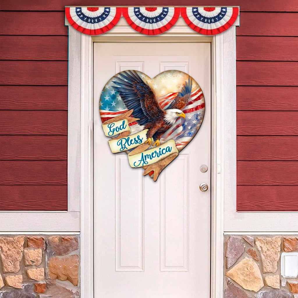 God Bless America Patriotic Eagle Heart Decorative Holiday Door Decor by G. DeBrekht - American Christmas Decor - 8652789H