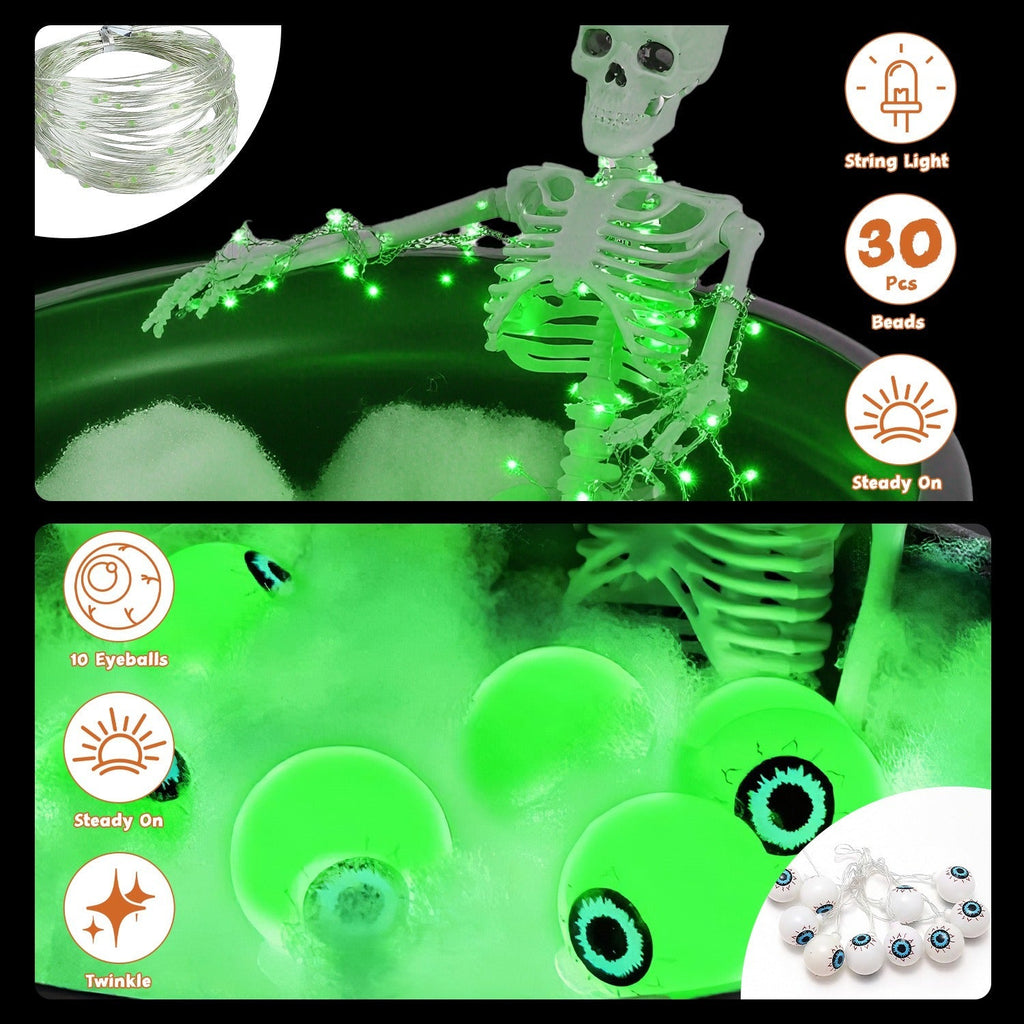 Halloween Witch Cauldron with 56.5" Tripod & Eyeball String Lights for Outdoor Decor