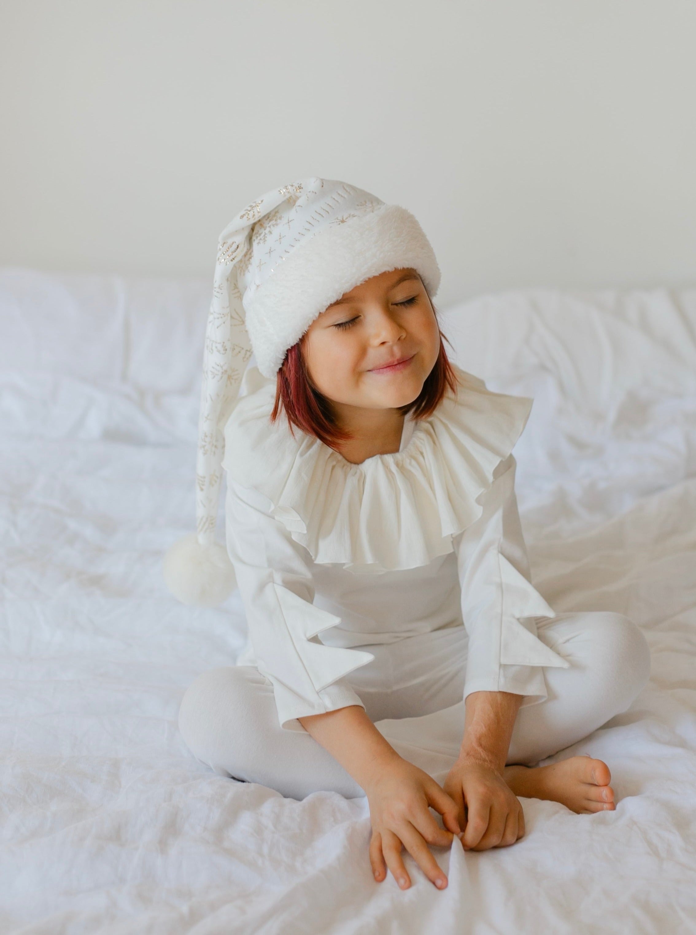 White Holiday Elf Costume-Christmas Gift for Kids - Cozy Cotton Stocking Stuffer