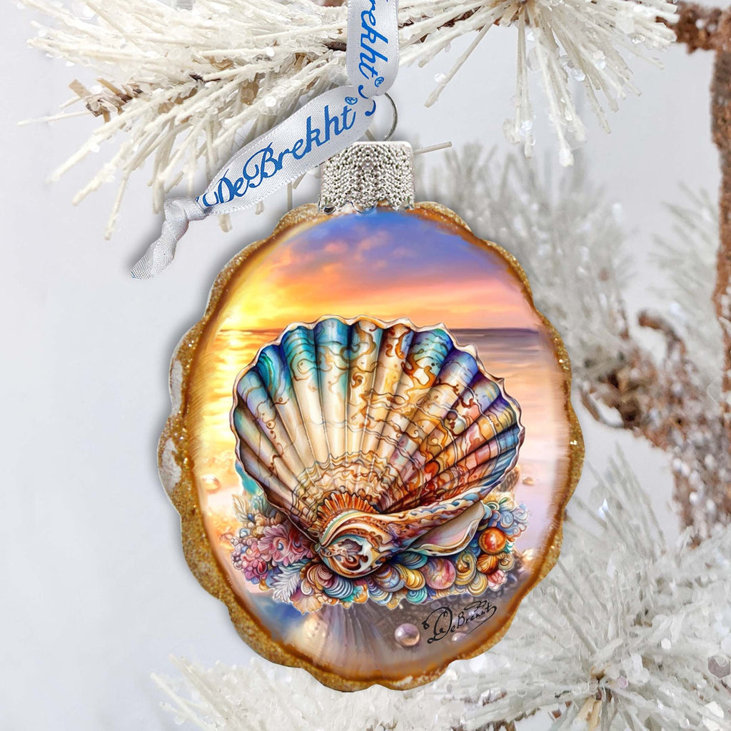 Glass Christmas Tree Decorations - Ocean Shell Keepsake Glass Ornaments by G. Debrekht - Coastal Holiday Decor - 777397