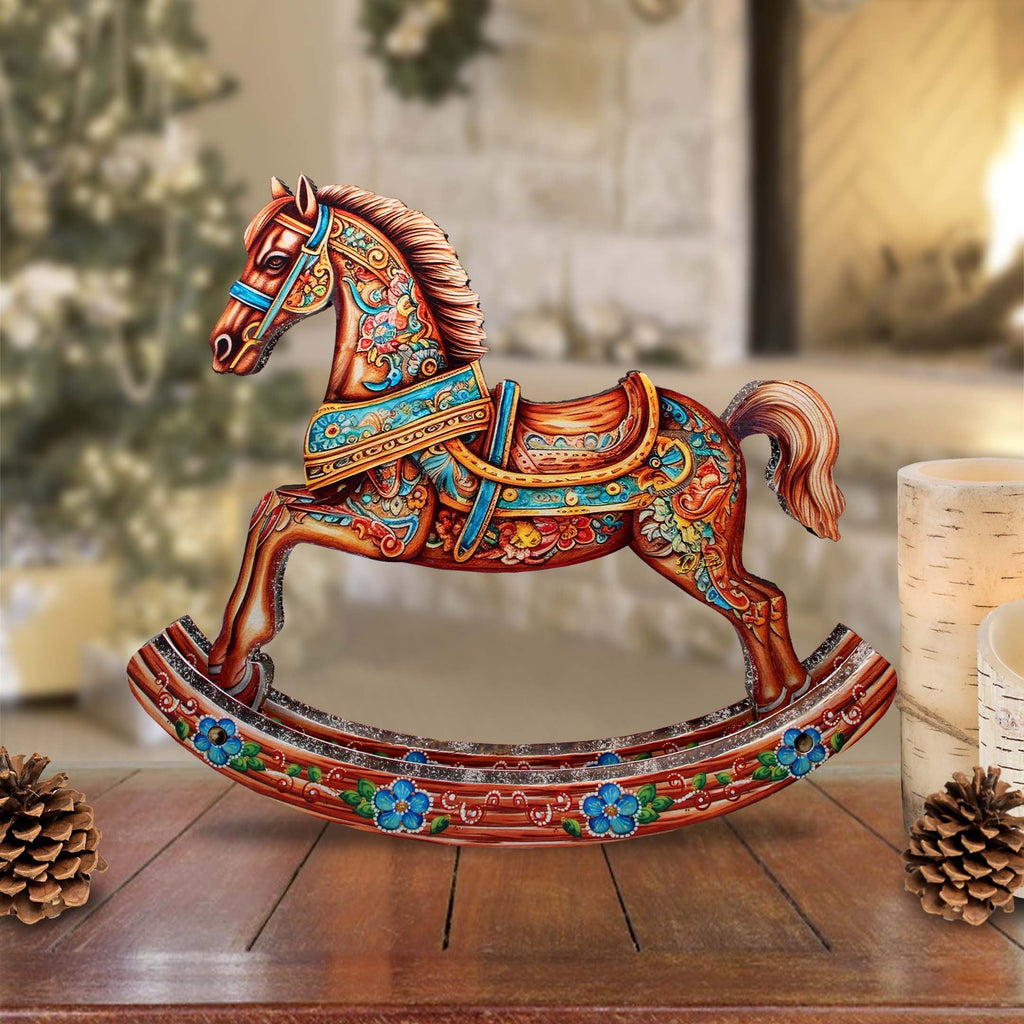 Enchanting Rocking Horse Limited Edition Wooden Figurine by G. Debrekht - Christmas Centerpiece Decor - 89308