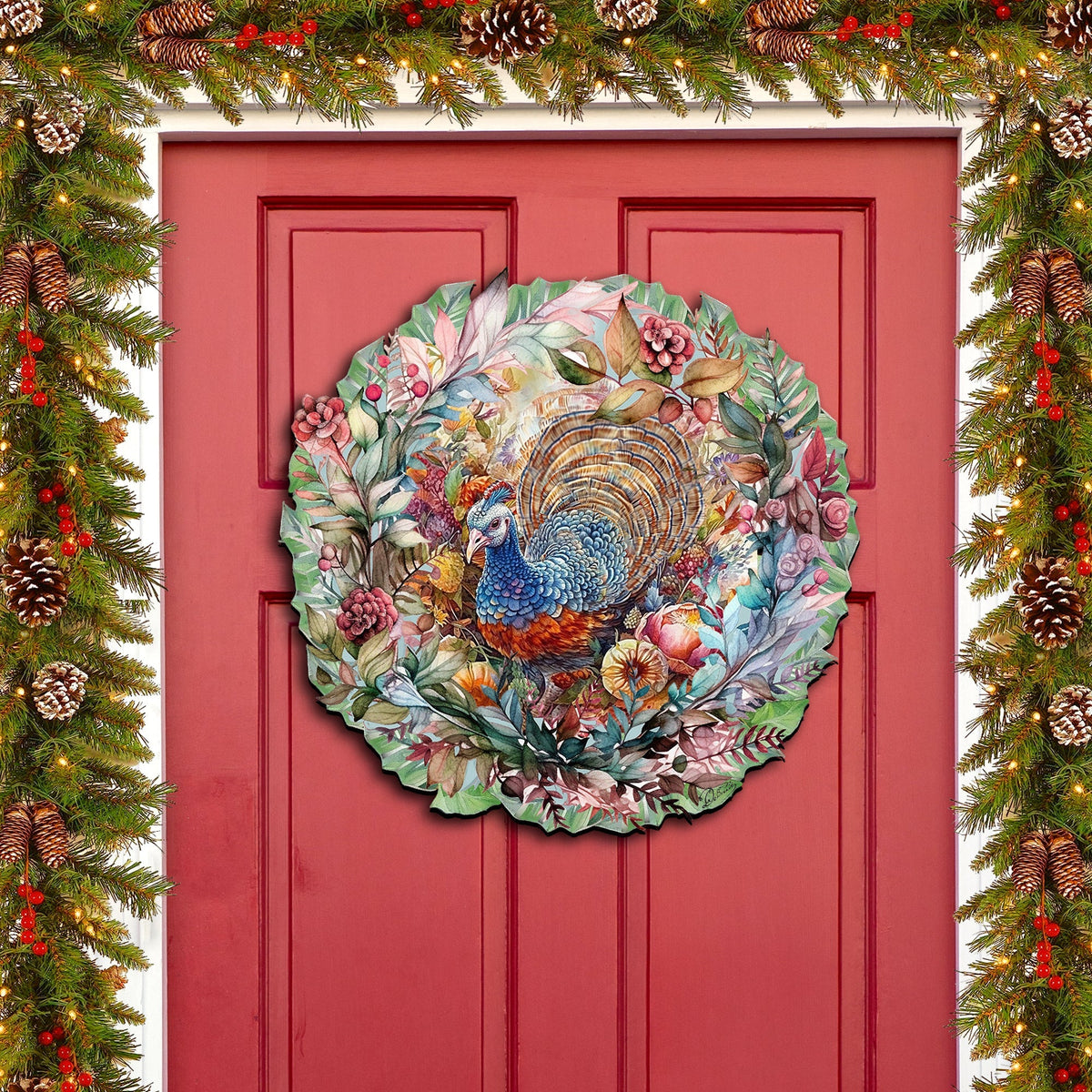 Thanksgiving Turkey Wreath Holiday Door Decor by G. Debrekht - Thanksgiving Decor - 8611083H