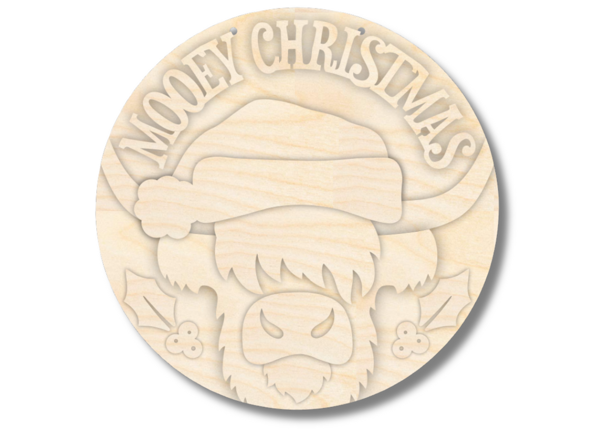 Unfinished Wood Mooey Christmas Door Sign Kit | Wood Craft Cutouts | 1/4" Thick |