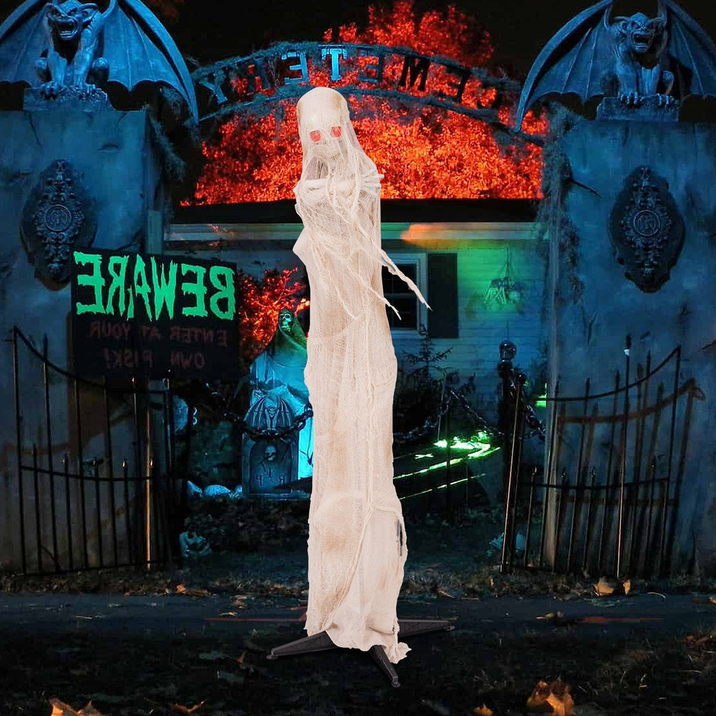 6FT Halloween Animated Standing Mummy with LED Red Glowing Eyes