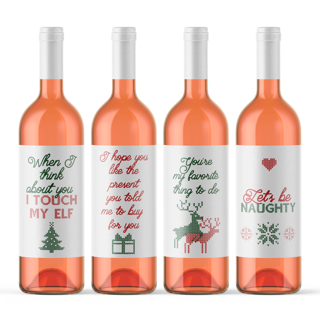 Christmas Wine Labels, Pack of 4