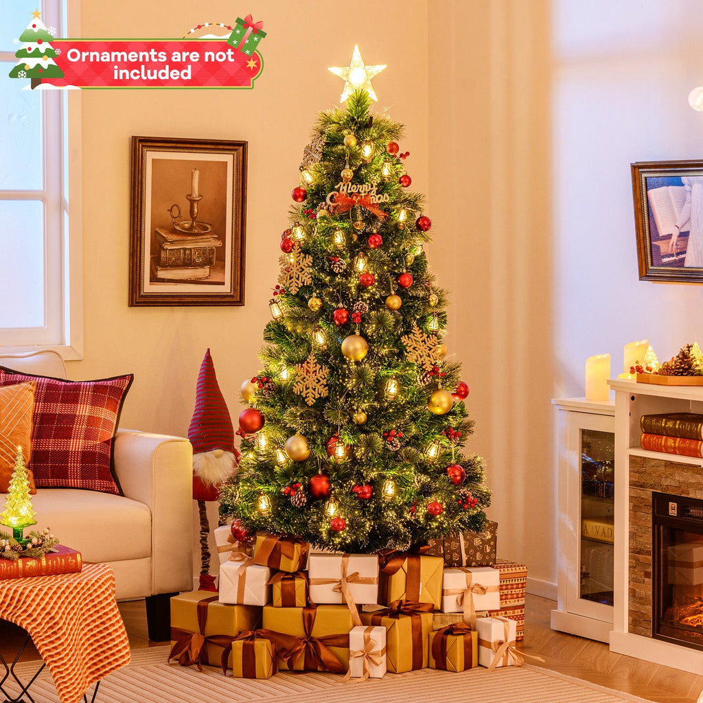 5/6/7 Feet Artificial Christmas Tree with Red Berries and Kerosene Lamps