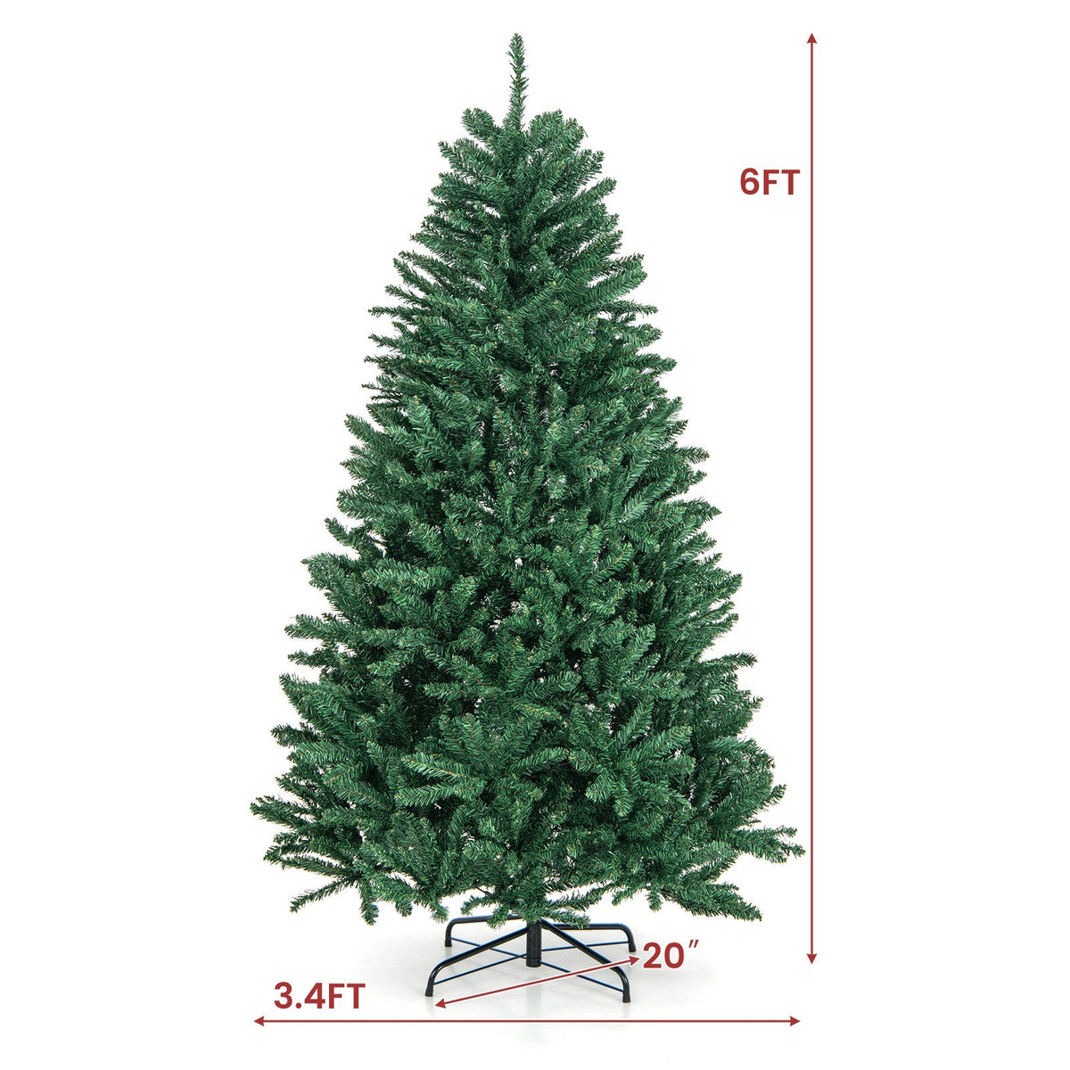 6 Feet Hinged Artificial Christmas Tree with Solid Metal Stand