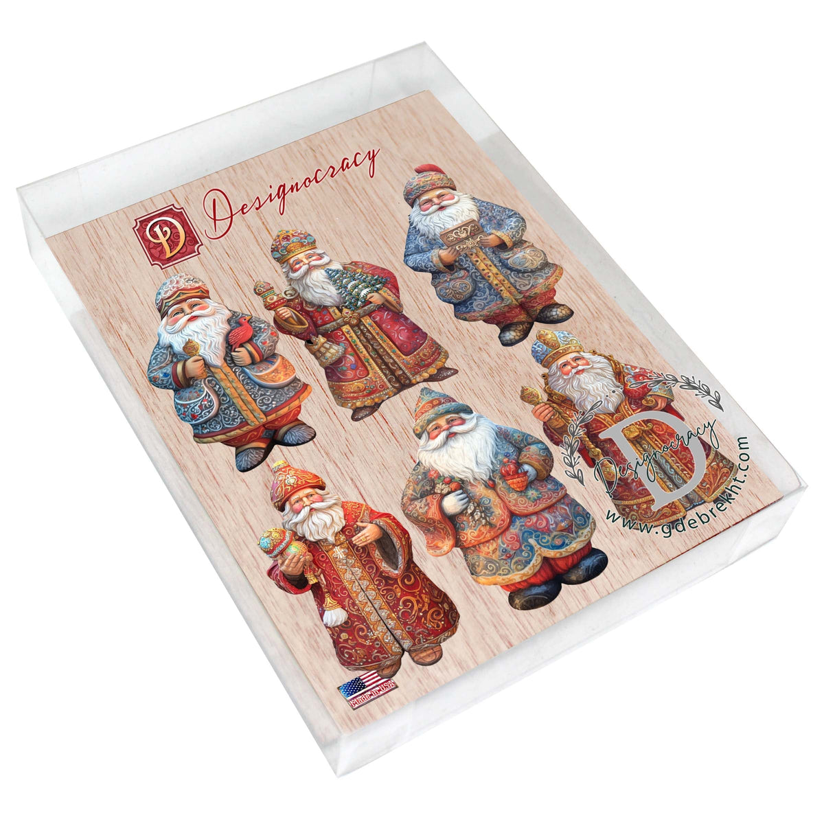 Santa Decorative Eco Wood Magnets Set of 6 by G. Debrekht - Christmas Santa Snowman Decor - 8090032G-S6