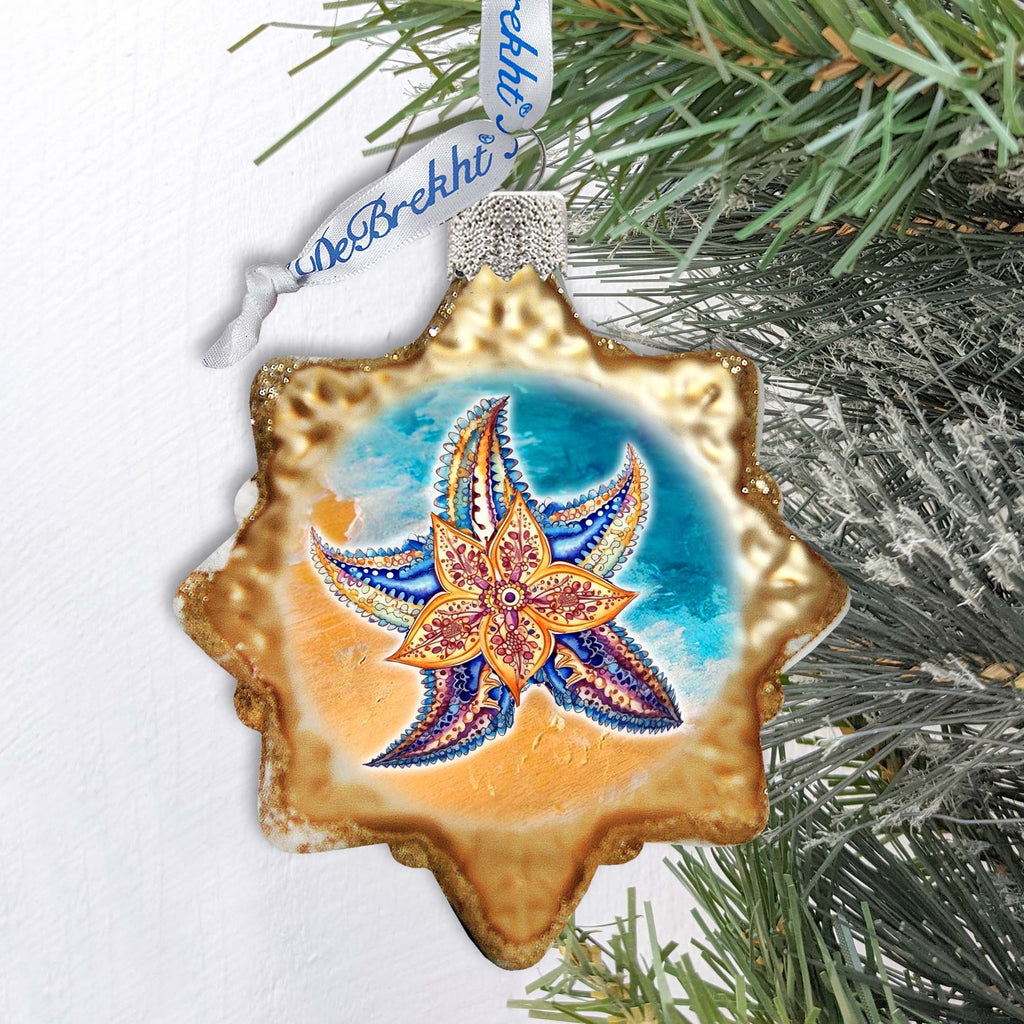 Coastal Christmas Ornaments - Mosaic Starfish Keepsake Glass Ornaments by G. Debrekht - Christmas Decor - 777410