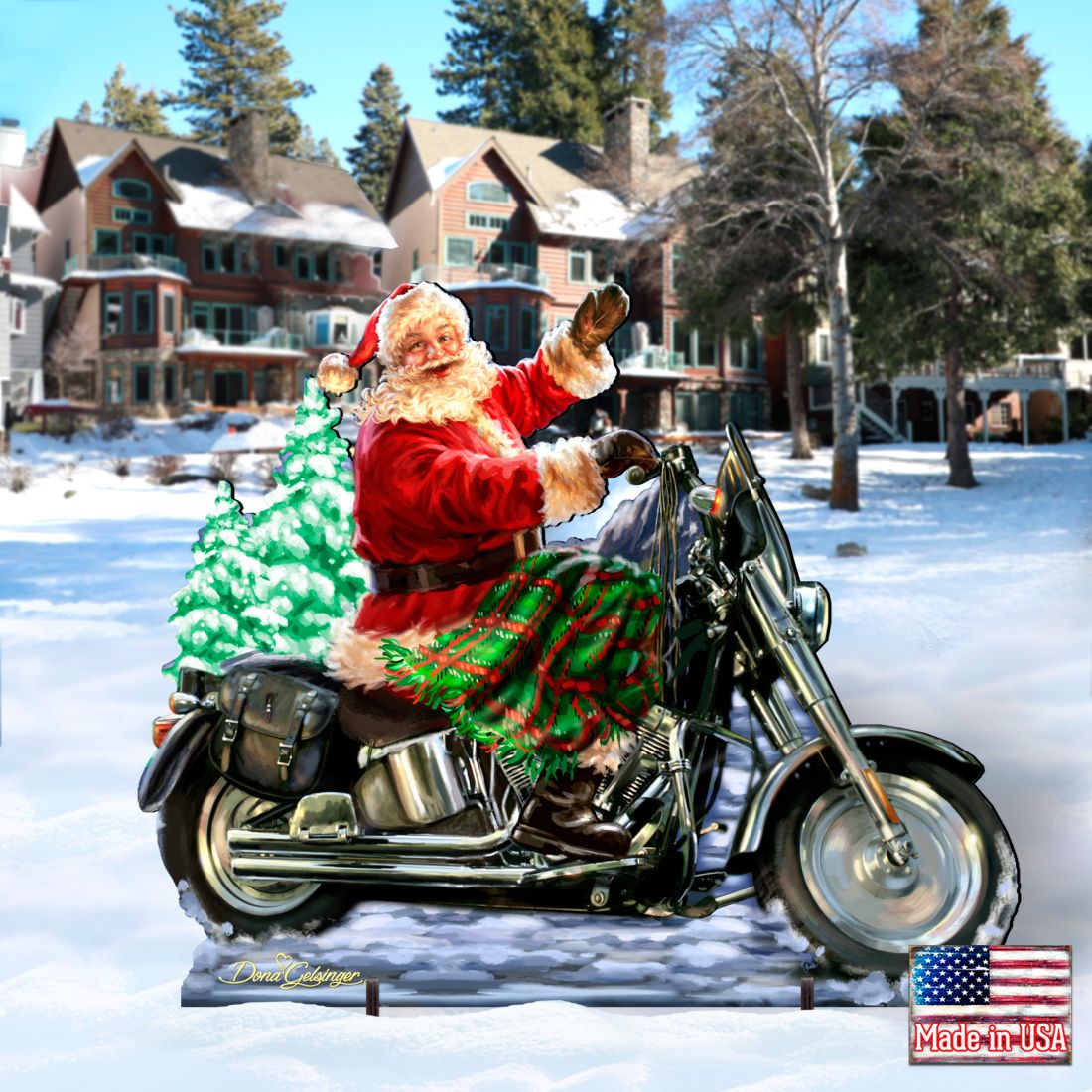 Santa Motorcycle Rider Christmas Outdoor Yard Sign by D. Gelsinger - Christmas Santa Snowman Decor - 8461029F-1553