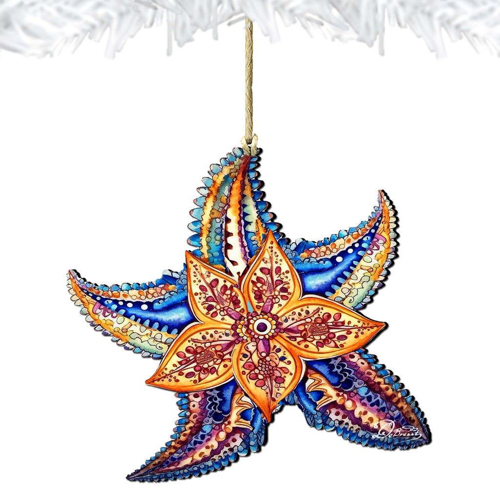 Nautical Christmas Ornaments - Mosaic Starfish Wooden Ornaments by G.Debrekht Coastal Holiday Decor - 8688180