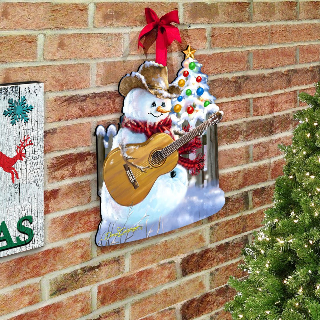 Guitar Rocker Snowman Christmas Door Decor by D. Gelsinger - Christmas Santa Snowman Decor - 8121120H-1531