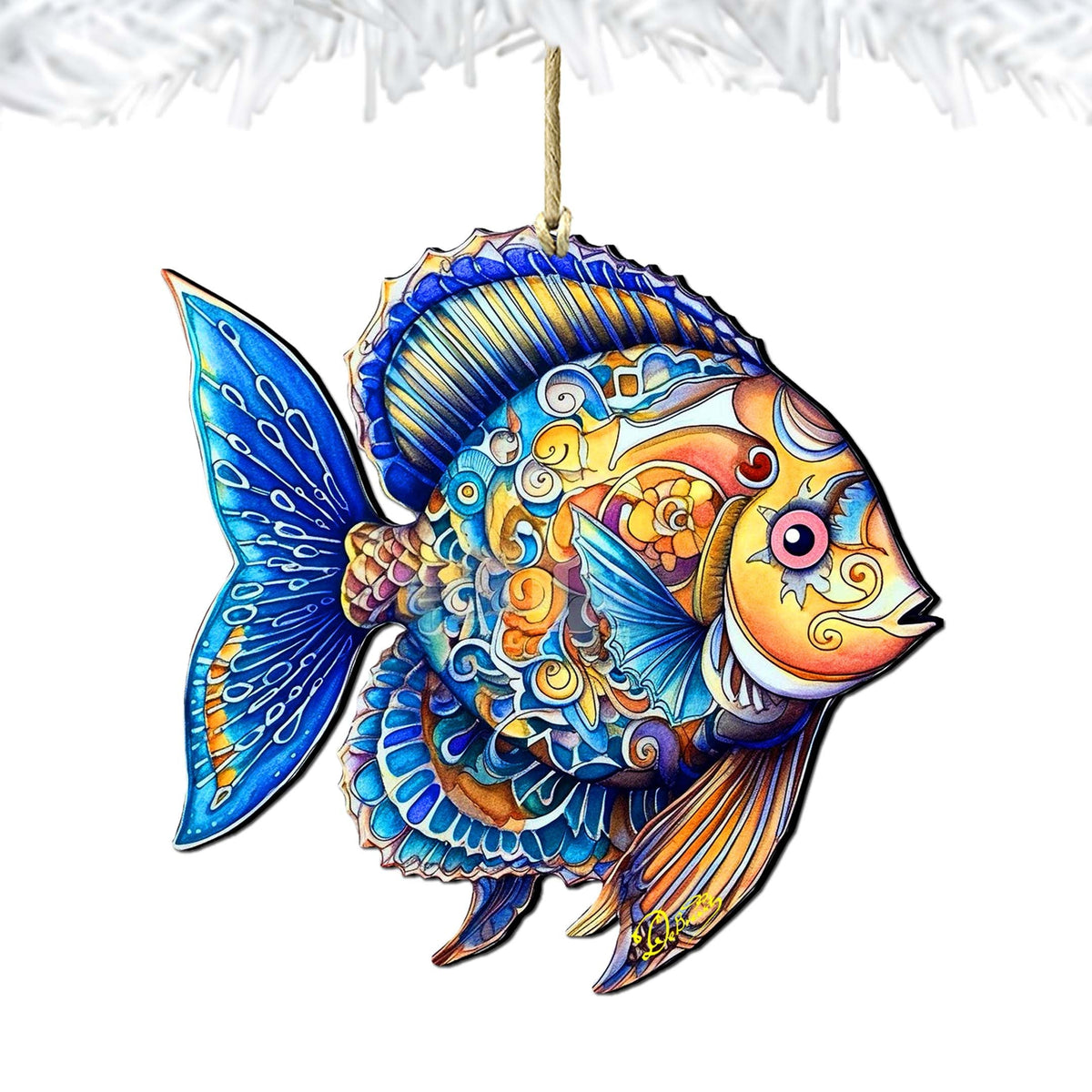 Coastal Christmas Decor - Azure Angel Fish Wooden Ornaments by G.Debrekht Coastal Holiday Decor - 8688303
