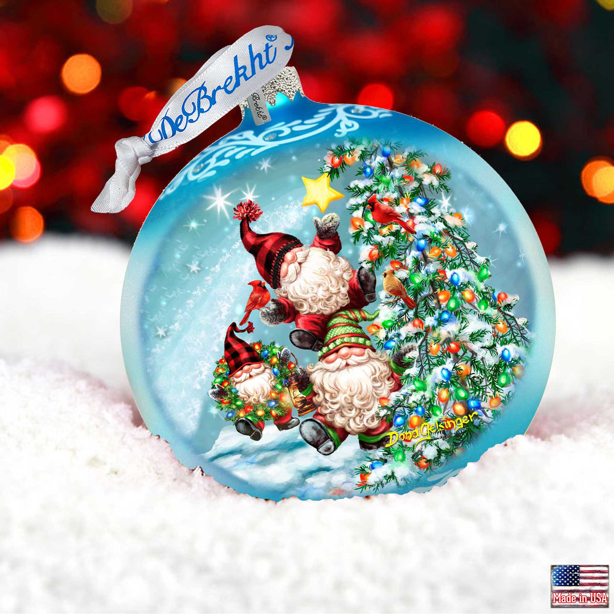 Reaching High Dwarfs Lg Glass Ornament in Blue by Gelsinger - Christmas Decor - 73927B-DG