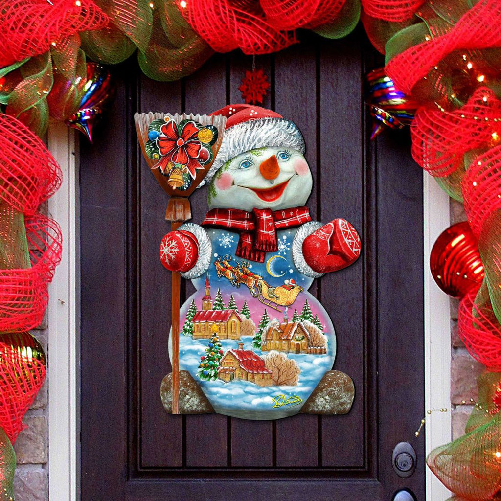 Santa In the Night Sky Snowman Door Decor by G. DeBrekht - Christmas Santa Snowman Decor - 818158H