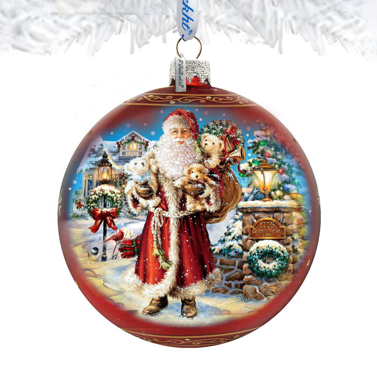 Silent Night Santa Glass Ornament Limited Edition by D. Gelsinger - Christmas Santa Snowman Decor - 73891-1315