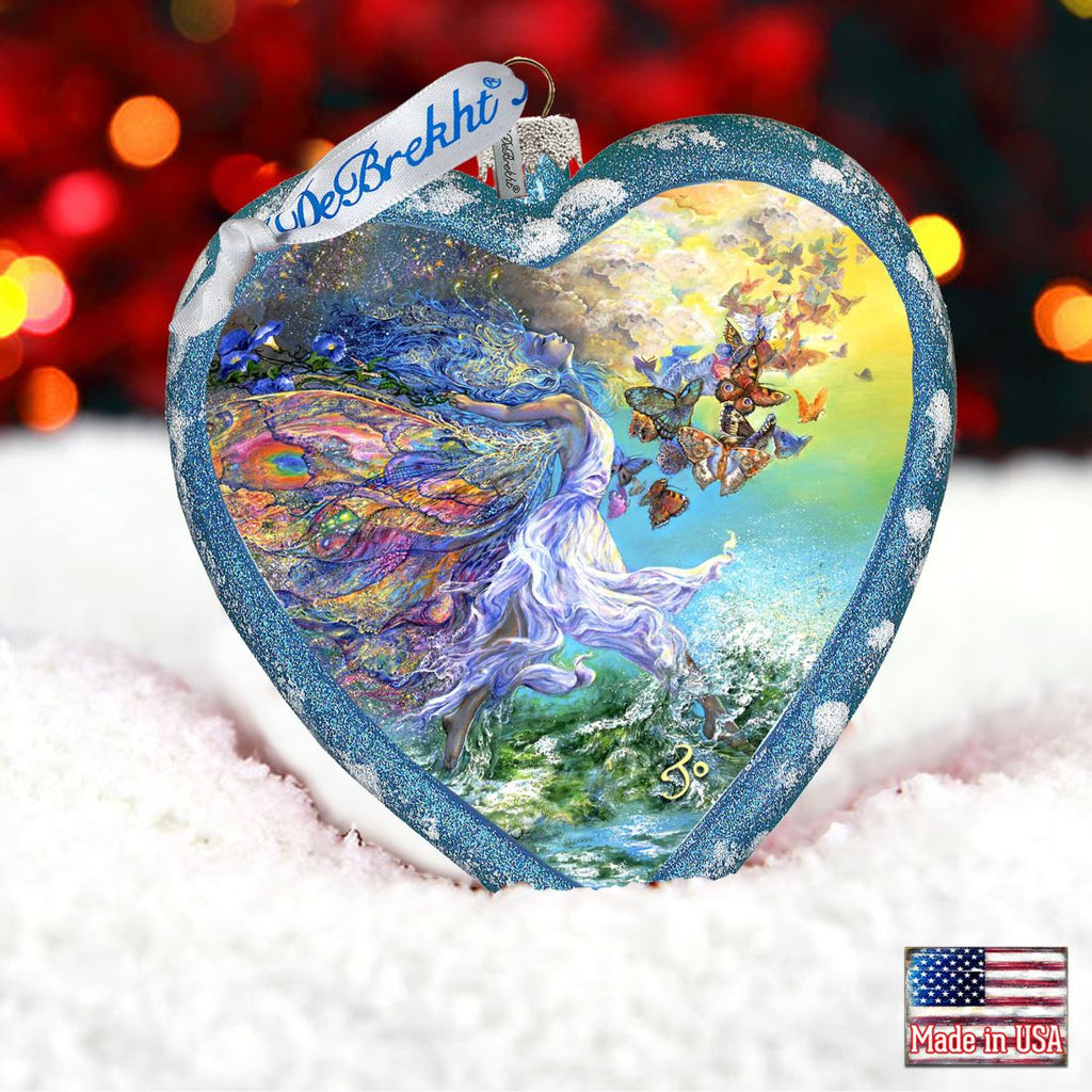 Butterfly Fairy Heart Glass Ornament Limited Edition by Josephine Wall - Christmas Decor - 738-409-JW