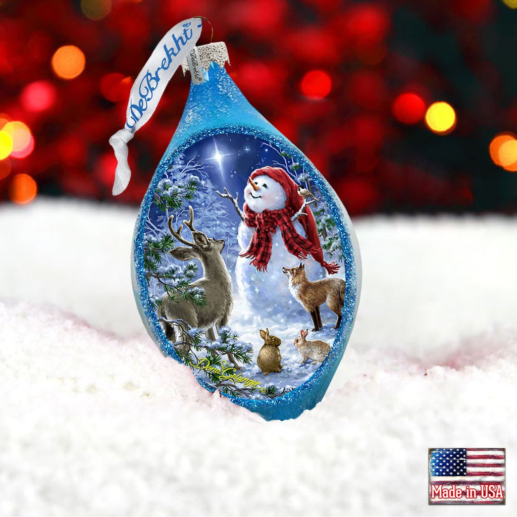 Trimming the Tree Snowman Glass Ornament by D. Gelsinger - Christmas Santa Snowman Decor - 757-103-DG