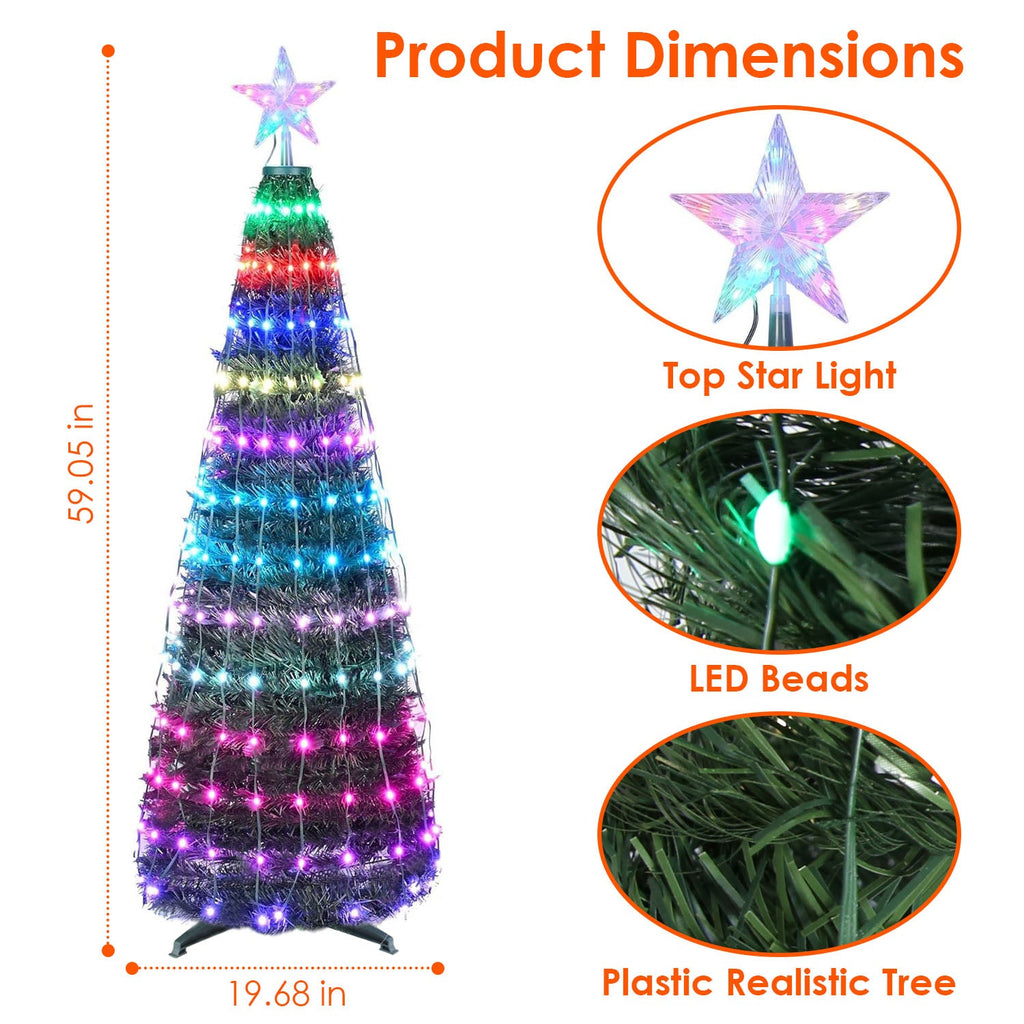 4.9FT 166Pcs LED Lights Collapsible Christmas Tree Light with Remote App Control IP65 Waterproof Customized Multi-Color Mode Timer Setting Work with A