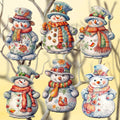 Snowman Clip-On Eco Wood Decorative Ornaments Set of 6 by G. Debrekht - Christmas Decor - 8090023C-S6