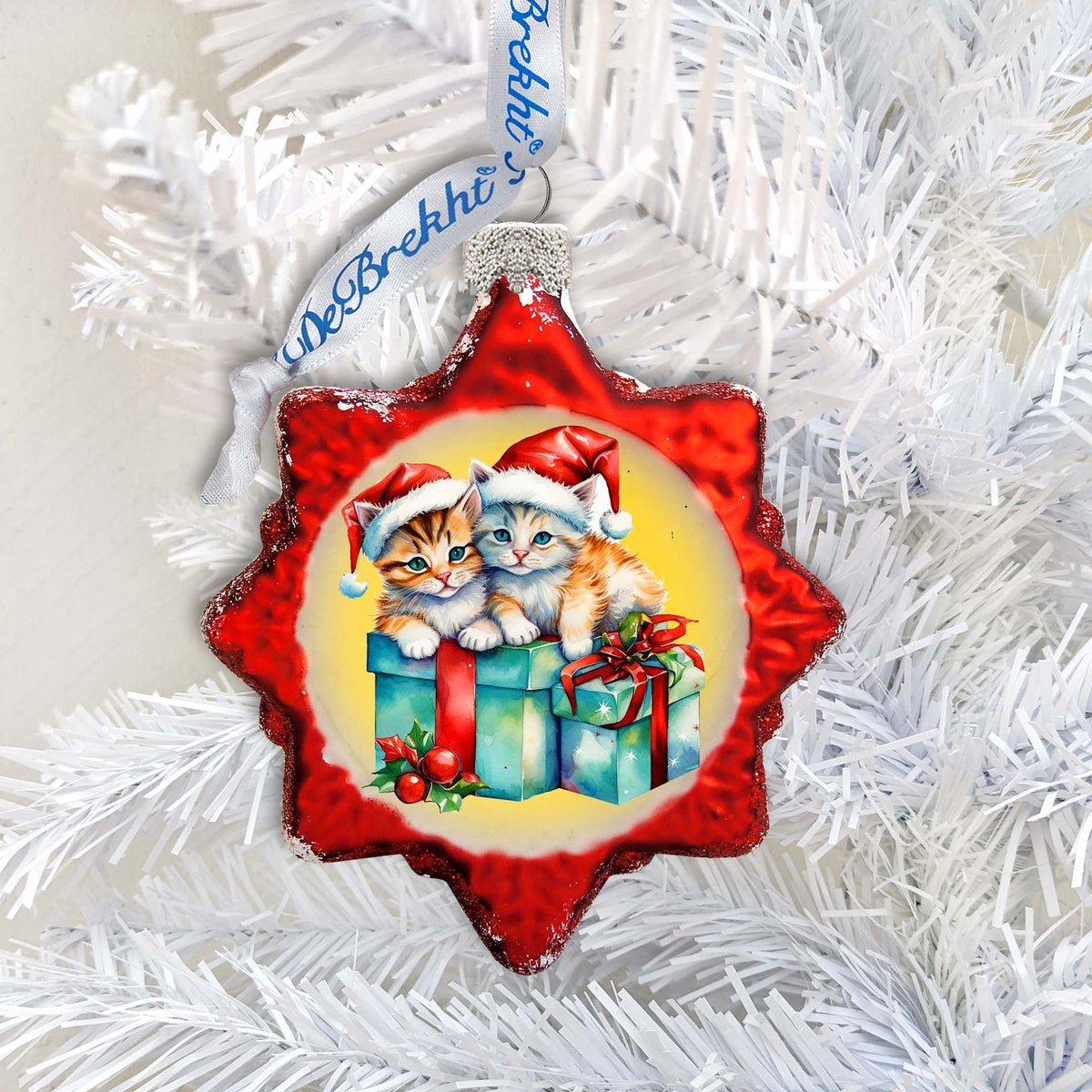 Holiday Ornaments - Kittens and Gifts Keepsake Glass Ornaments by G. Debrekht - Christmas Decor - 777402