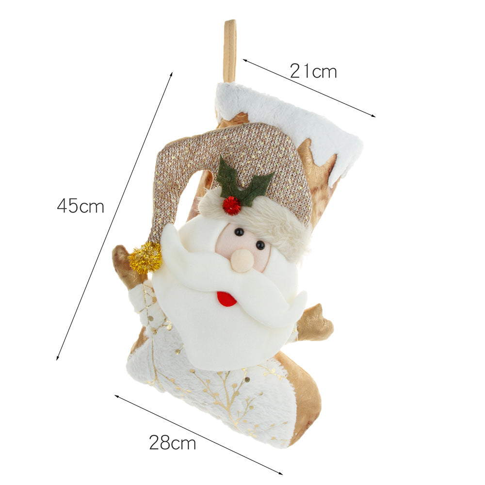 Christmas Decorative Socks Gift Bag Candy Bag Jewelry Gold 3D Christmas Socks Gift Bag