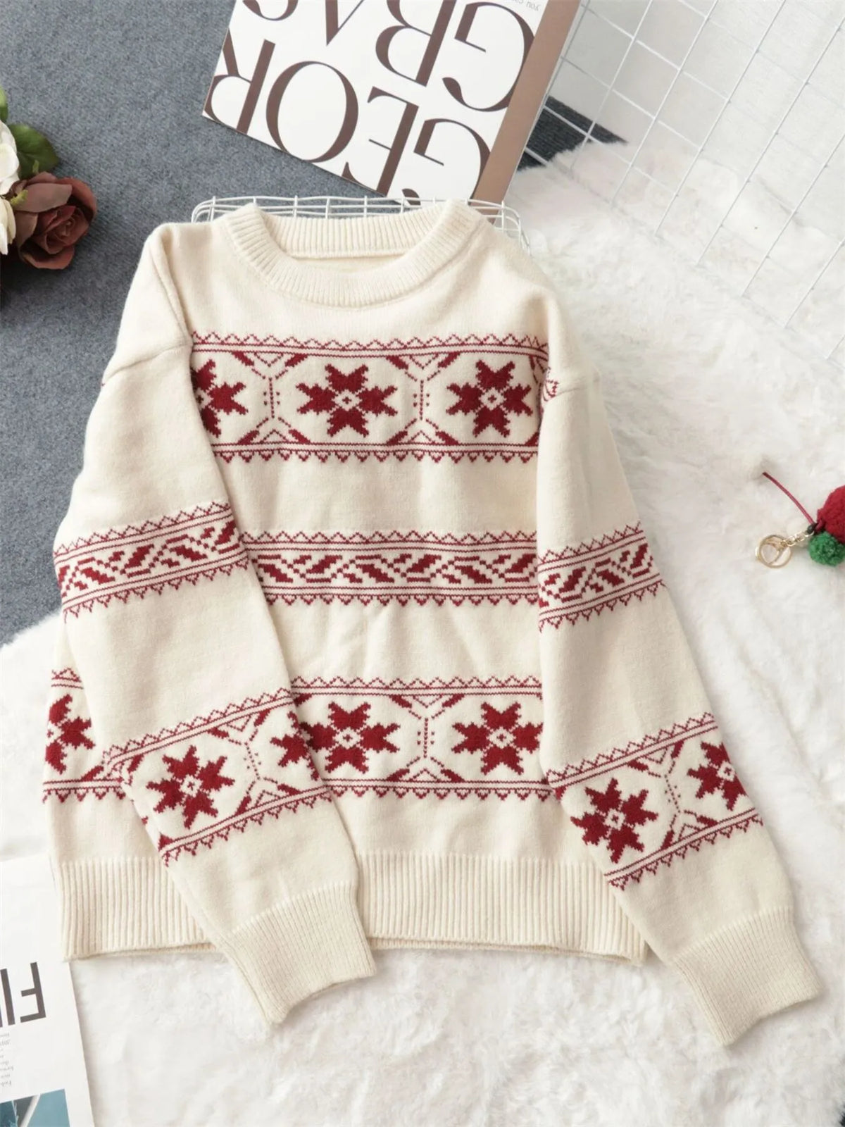Christmas Snowflake Round Neck Sweater